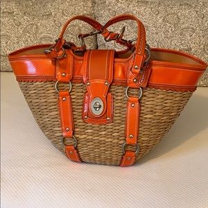 Coach Straw Tote with Snakeskin Trim
